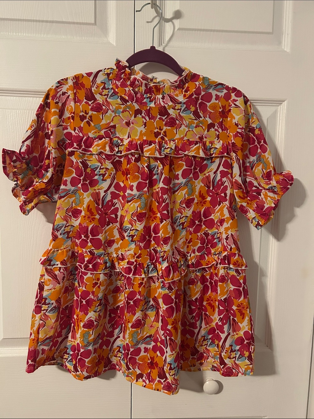 Woman’s Floral Ruffle Tiered Top - Pink & Orange